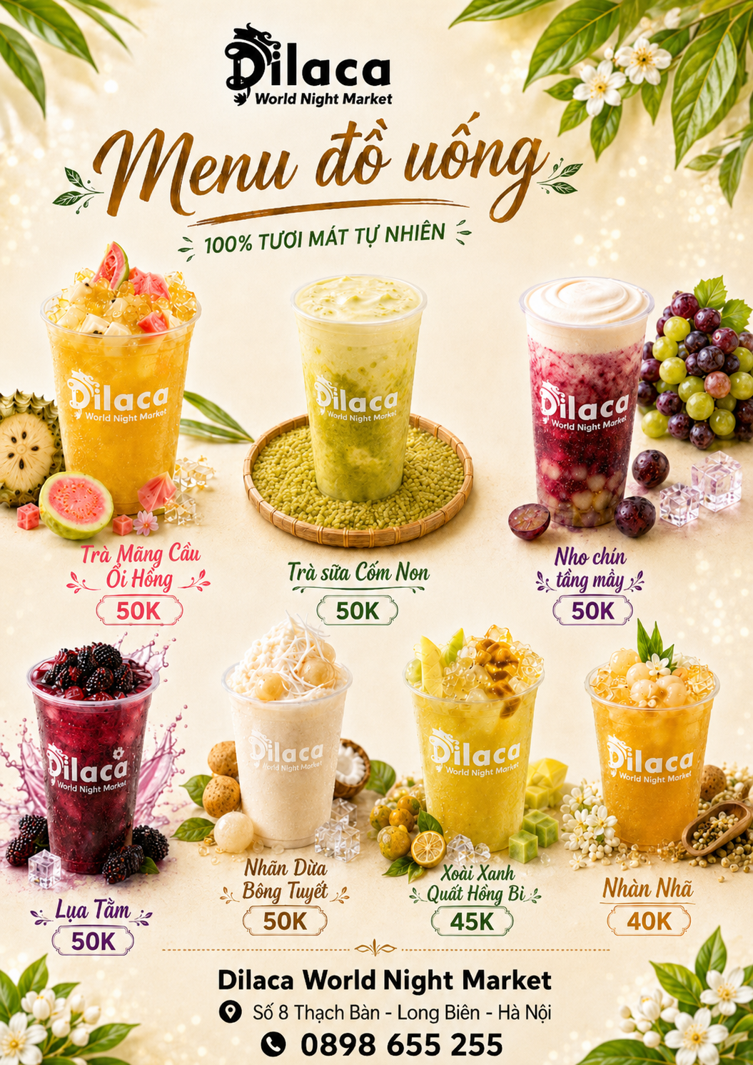 Poster Dilaca World Night Market Menu tháng 7 gồm đầy đủ 7 món tươi mát